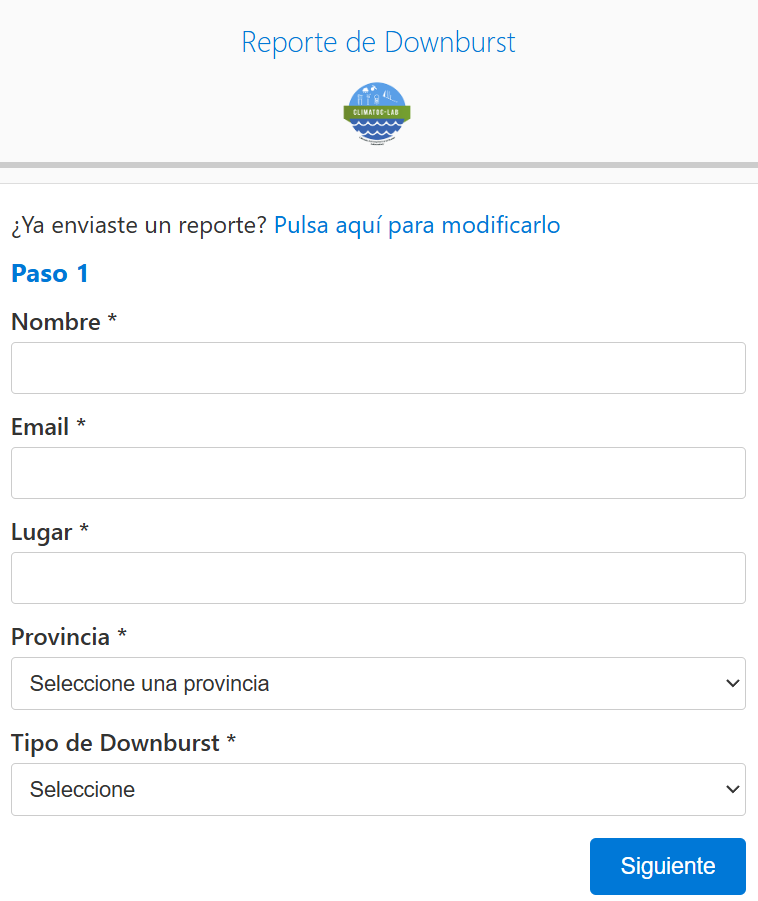 formulario para reportar el fenómeno observado